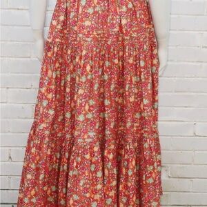 Laura Ashley Coral Floral Tiered Maxi Skirt